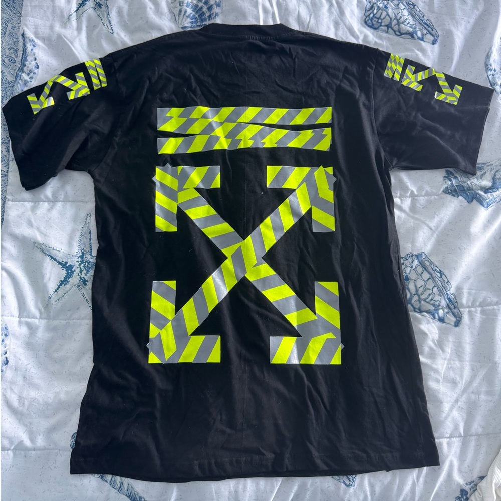 Off-White Black Tee with Yellow and Blue Graphics - Picture 2 of 2